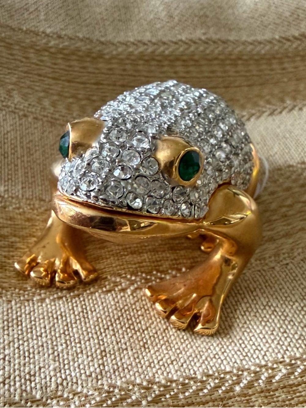 Gold-tone Crystal Frog Trinket Box with Green Eyes